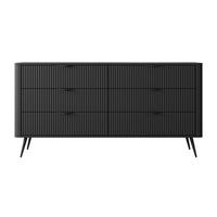 SIDEBOARD Vespasia 6S Schwarz 163,2/81,2/38 cm – Geriffelten Fronten - Schwarz, Holzwerkstoff/Metall (163/81.2/38cm) - AX Living