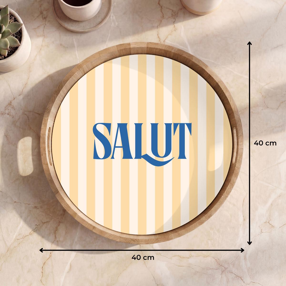 TABLETT Salut - Zitat - Streifen - Gelb - Blau - Weiß 40x40 cm - Beige, Holz (40/5/5cm) - OnlyWow