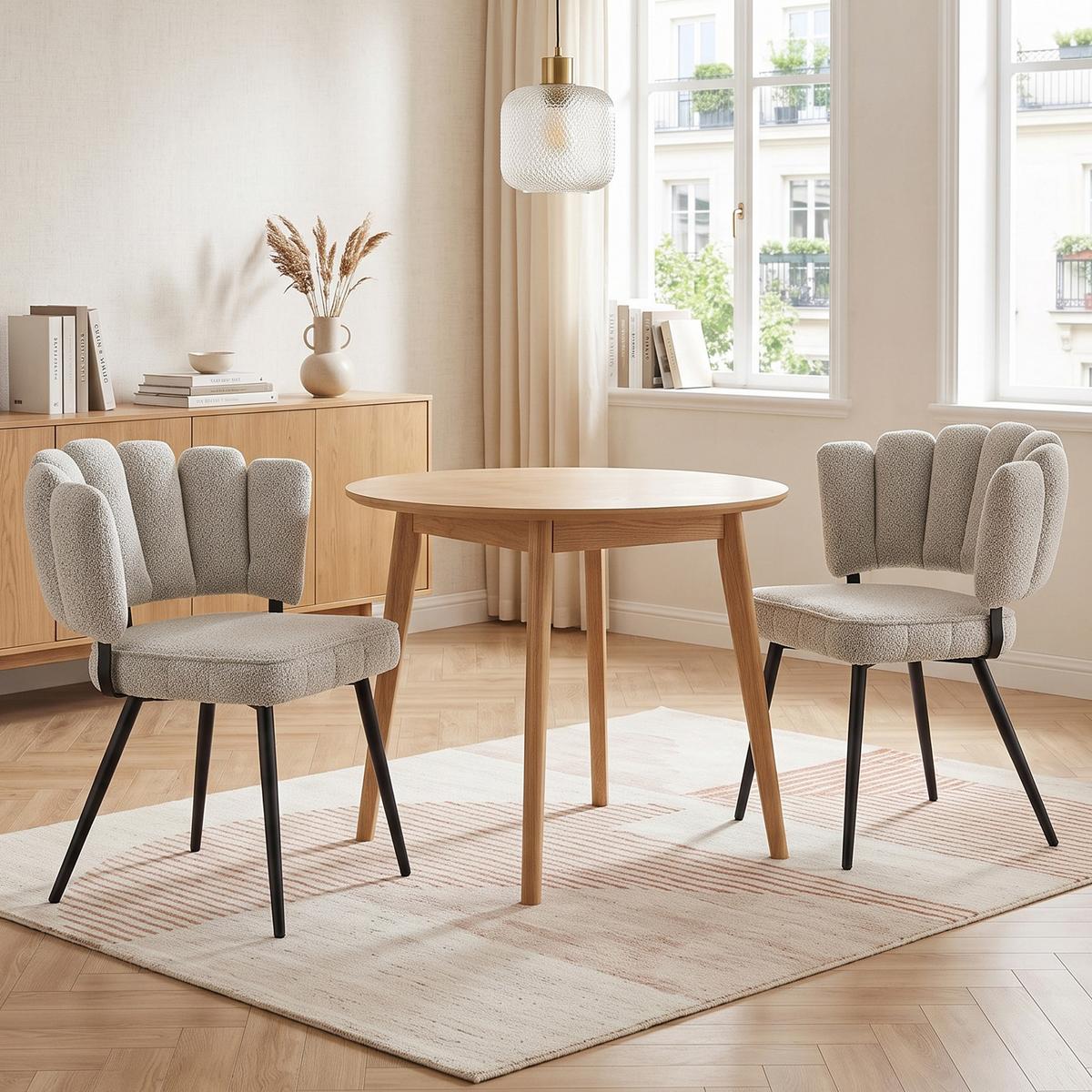 ESSZIMMERSTÜHLE 2er Set Samt Hellgrau Blüten-Rückenlehne & Metallbeine Schwarz - Hellgrau, Textil (60/80/48cm) - Urban Meuble