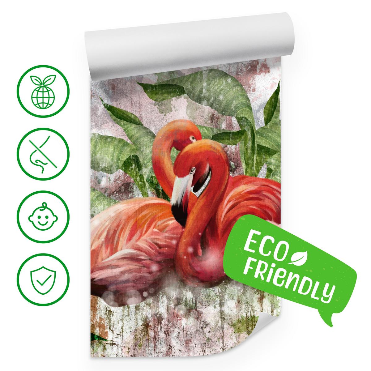 FOTOTAPETE für Schlafzimmer Abstrakte Flamingos Beton Tropische Blätter Palmen Natur 500x350 - Multicolor, Papier (500/350cm) - Muralo