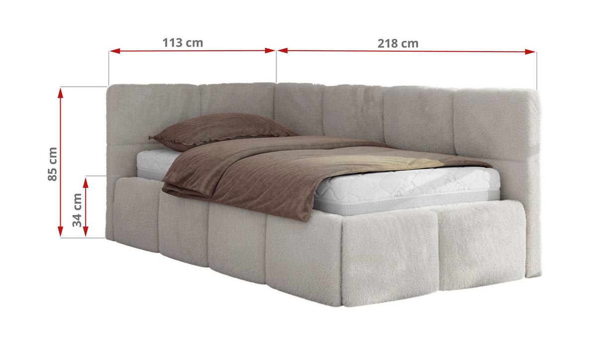 JUGENDBETT ARVO 90/200 - Hellgrau Plüsch - Multipocket-Matratze - Rechts Seite - Hellgrau, Textil (90/200cm) - MKS