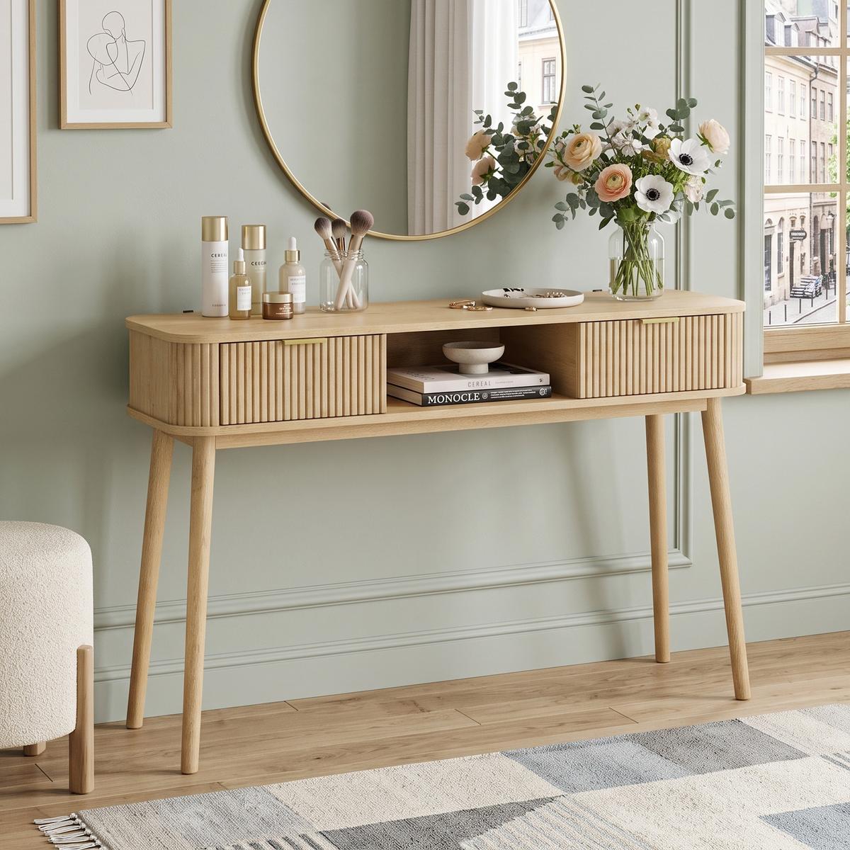 SCHREIBTISCH Mid-Century Eichenoptik mit 2 Schubladen & offenem Fach - Eichefarben, Holzwerkstoff (35/120/77.6cm) - Urban Meuble