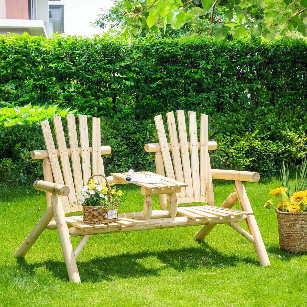 GARTENBANK mit Tisch, Massivholz, Natur, 157 x 88 x 103 cm - Naturfarben, Holz (88/103/157cm) - Outsunny