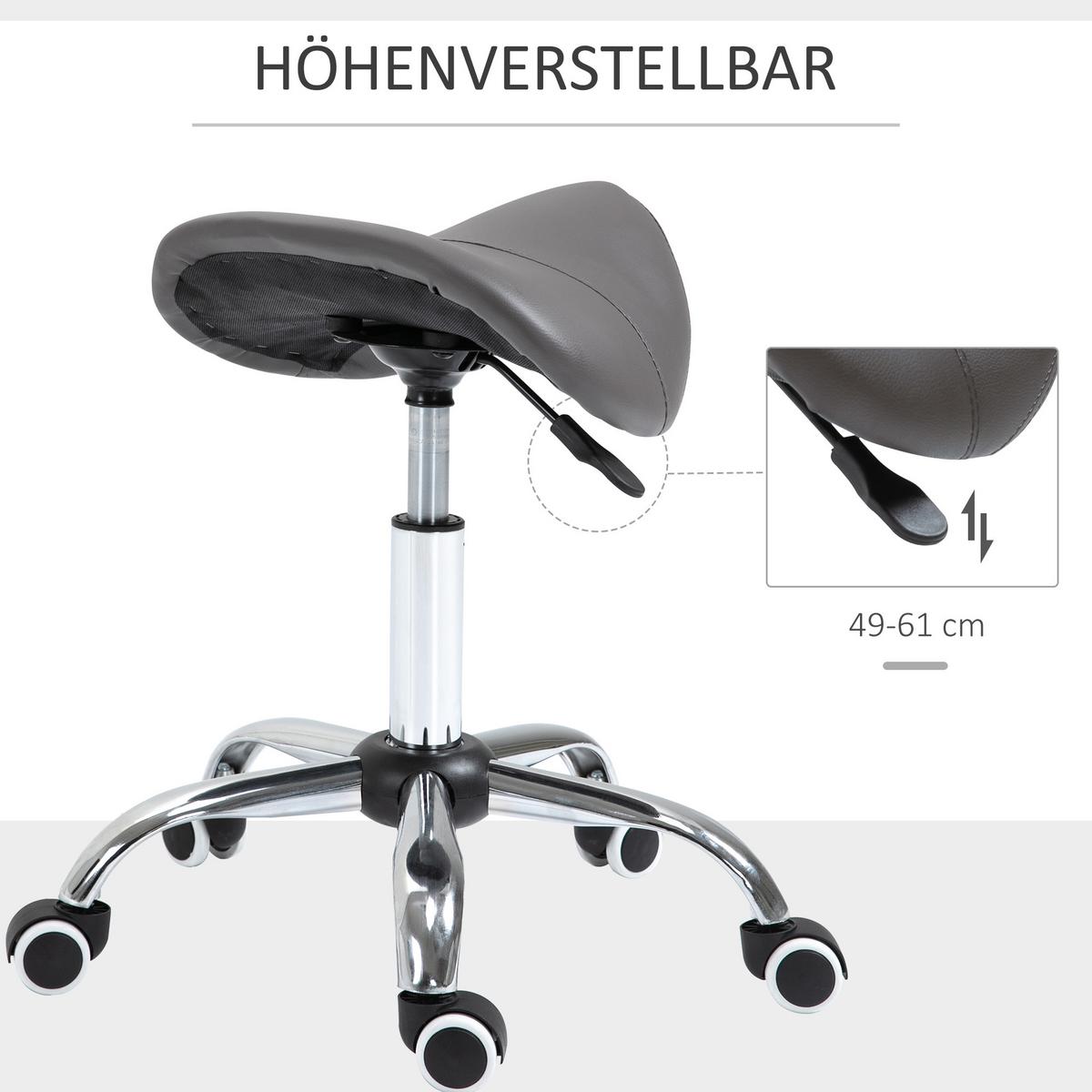 ROLLHOCKER Höhenverstellbarer Drehhocker Arbeitshocker mit Rädern Grau - Grau, Kunststoff (52/61/53cm) - HOMCOM