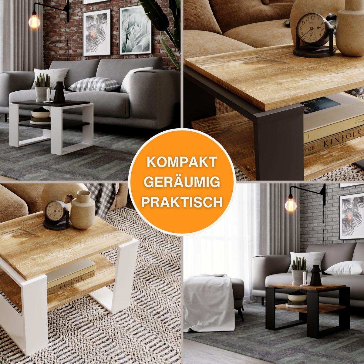 COUCHTISCH Holzwerkstoff rechteckig stabil Schwarz-Weiß 44/54/63cm - Schwarz/Weiß, Holzwerkstoff (54/63/44cm) - CraftPAK