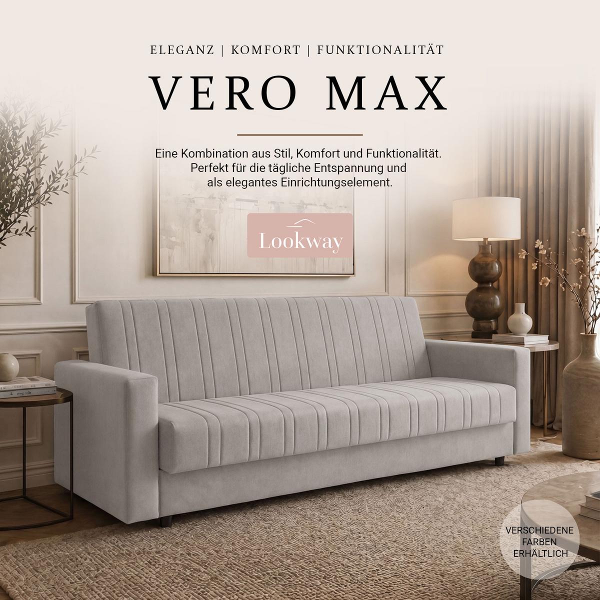 SCHLAFSOFA VERO MAX mit Schlaffunktion Castel 04 - Beige, Textil (191/88/90cm) - Lookway