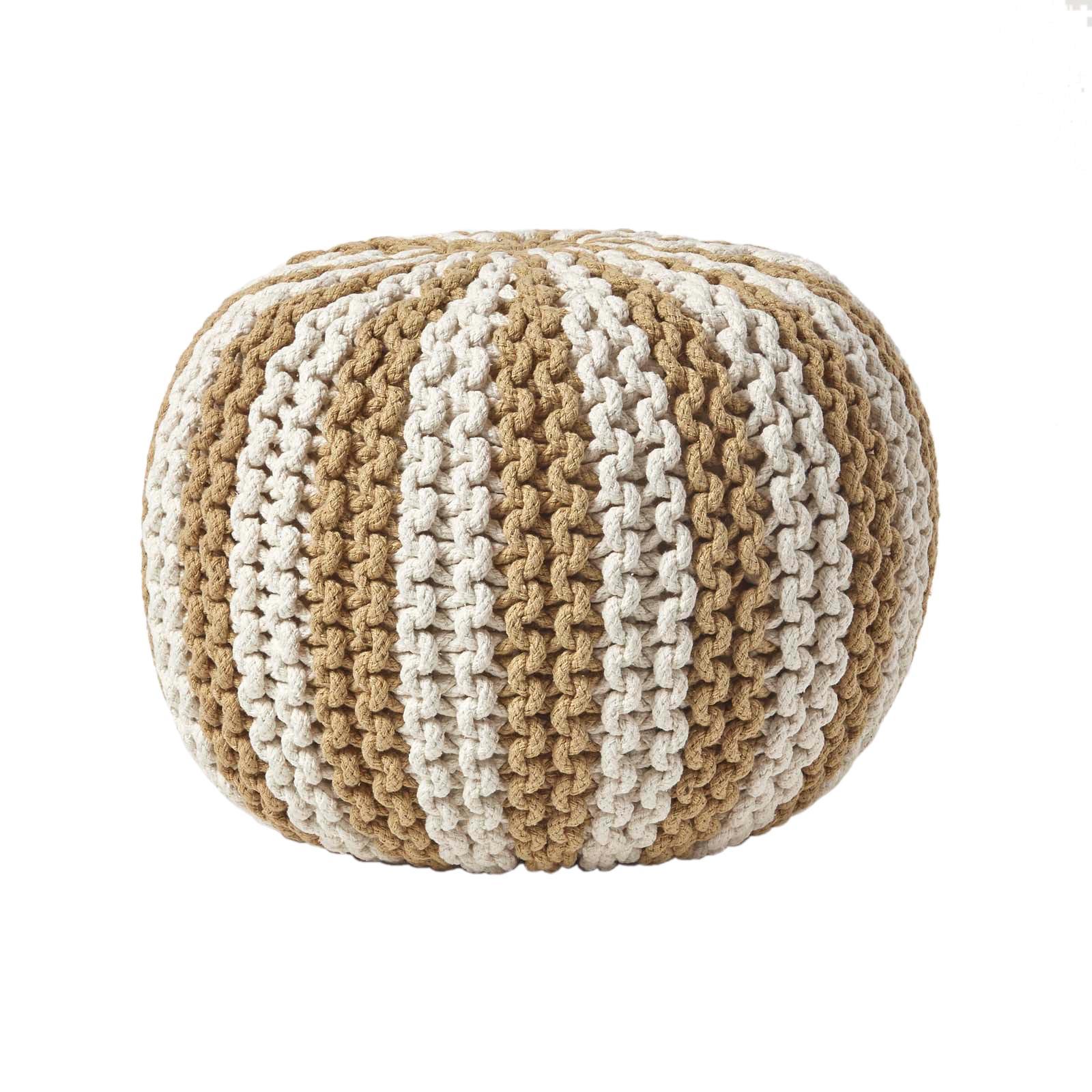 STRICKPOUF rund, beige-creme gestreift, 40/40/35 cm - Beige, Textil (40/35/40cm) - Homescapes
