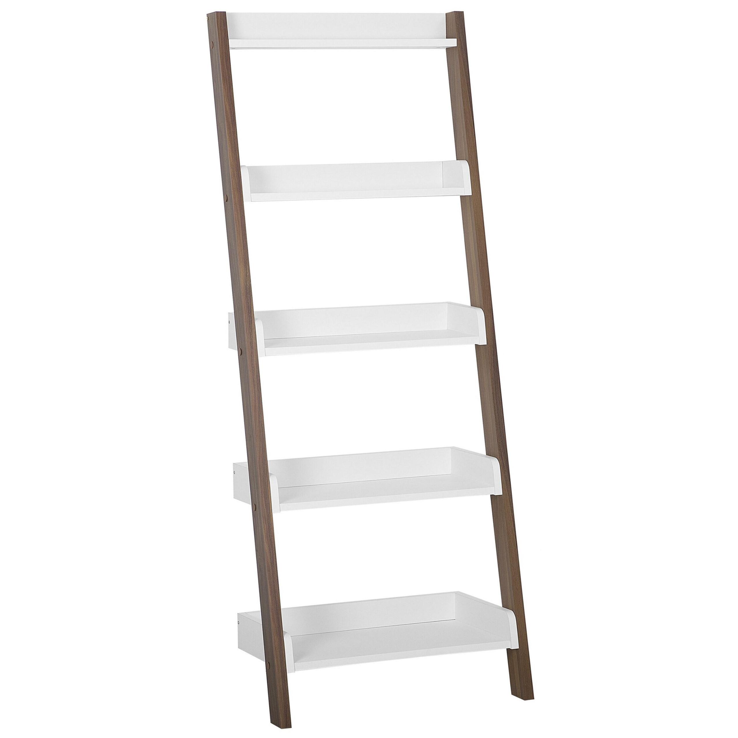BÜCHERREGAL 5 Fächer Dunkler Holzfarbton/Weiß Mobile Trio - Weiß, Holzwerkstoff (65/164/32cm) - Beliani