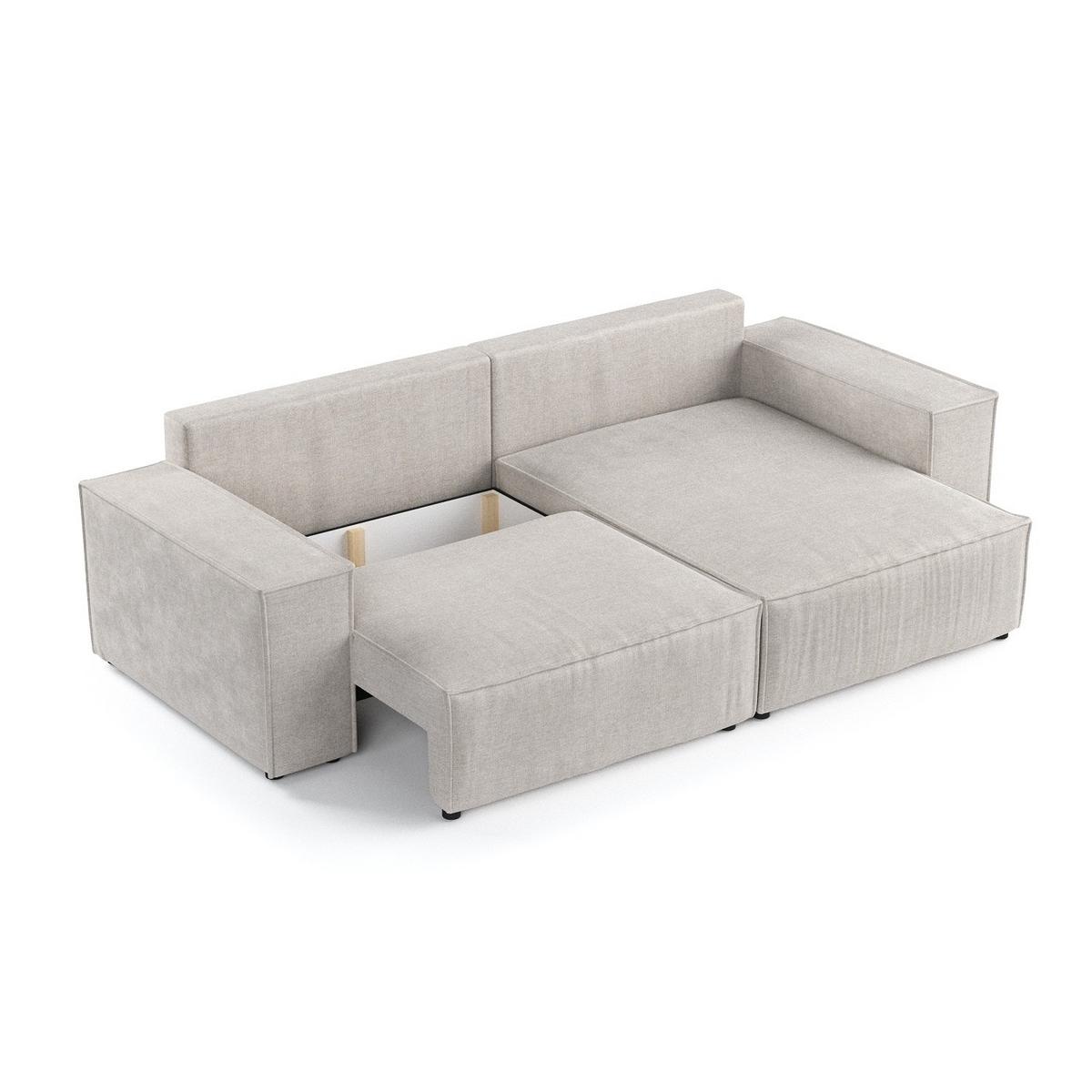 ECKSOFA CAVO mit Schlaffunktion Hellbeige im Wind Stoff - Beige/Schwarz, Holz/Holzwerkstoff (255/148cm) - AltaBeds