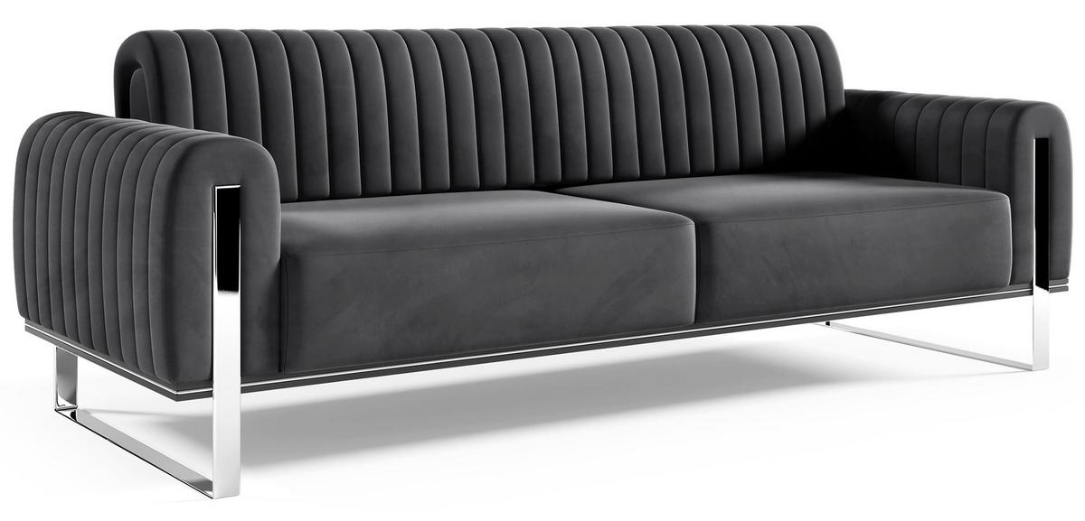 SOFA Parissa 228 cm - Dunkelgrau/Silberfarben, Textil/Metall (228/79/92cm) - Selsey