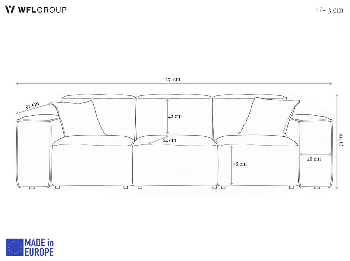 GARTENSOFA Lorento Outdoor 3-Sitzer, Hellgrau Kunstleder 251/73/92 cm - Hellgrau, Textil (251/73/92cm) - WFL GROUP