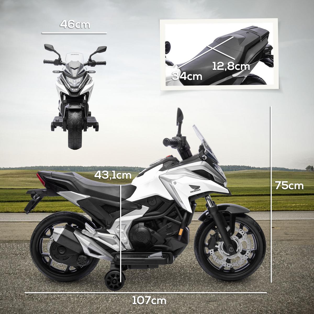 KINDER Elektro-Motorrad, 12V Kindermotorrad mit MP3, USB, LED-Scheinwerfer Weiß - Weiß, Kunststoff (107/46/75cm) - AIYAPLAY