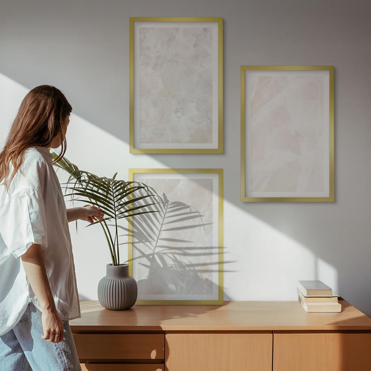 BILDER SET 3er Set - 40x60 cm Goldrahmen - Pastellfarbene Marmorstrukturen - Goldfarben, Kunststoff (40/60cm) - TULUP