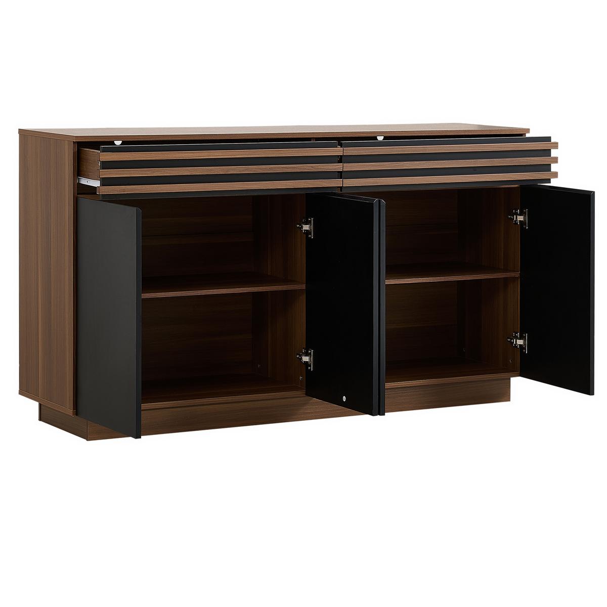 SIDEBOARD in Holzoptik und Schwarz, mit 4 Türen und 2 Schubladen - Walnussfarben, Holzwerkstoff (150/85/40cm) - Urban Meuble