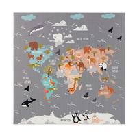 KINDERTEPPICH Waschbar, mit Tier‑Weltkarten‑Muster, Grau, 200 x 200 cm - Grau, Textil (200/200cm) - KADIMA DESIGN