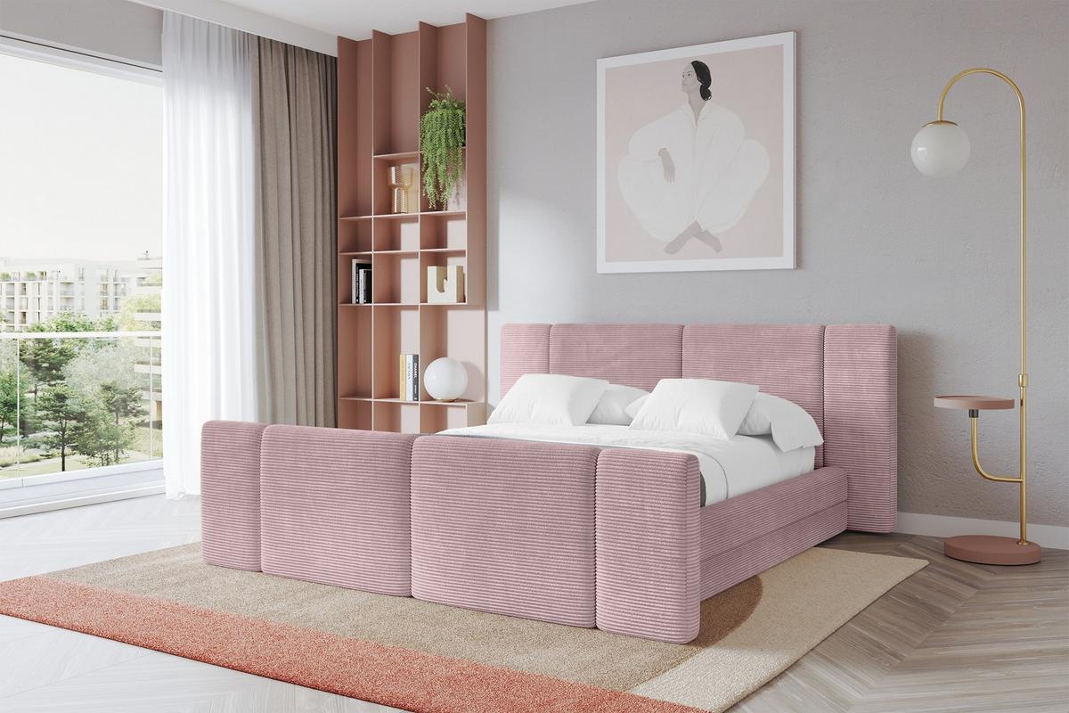 POLSTERBETT mit Bettkasten, Fußteil und Lattenrost, Bett mit Matratze H3/H4 - TEVO-Z 140x200 Rosa - Rosa, Holzwerkstoff/Textil (140/200cm) - ALTDECOR