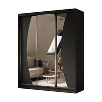KLEIDERSCHRANK mit Spiegel-Schiebetüren und Aluminium-Leisten, LED-Beleuchtung - VOXI - 180 cm Schwarz - Schwarz, Holzwerkstoff (180/216/61cm) - ALTDECOR