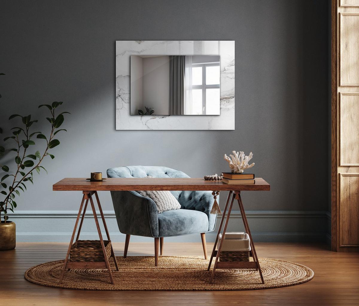 SPIEGEL 80 x 60 cm Rechteckig mit Aufdruck - Weiß, Glas (80/60/0.4cm) - TULUP