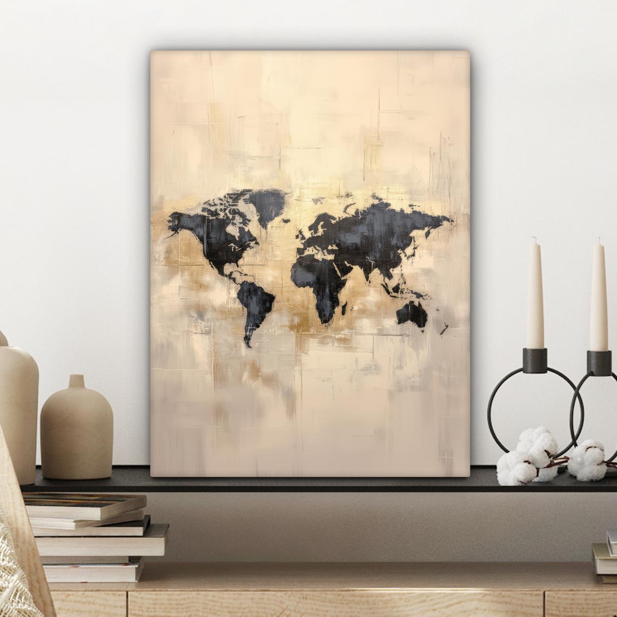 LEINWANDBILD Weltkarte - Gold - Schwarz - Abstrakt Room Decor 30x40 cm - Kupferfarben, Textil (30/40cm) - MuchoWow