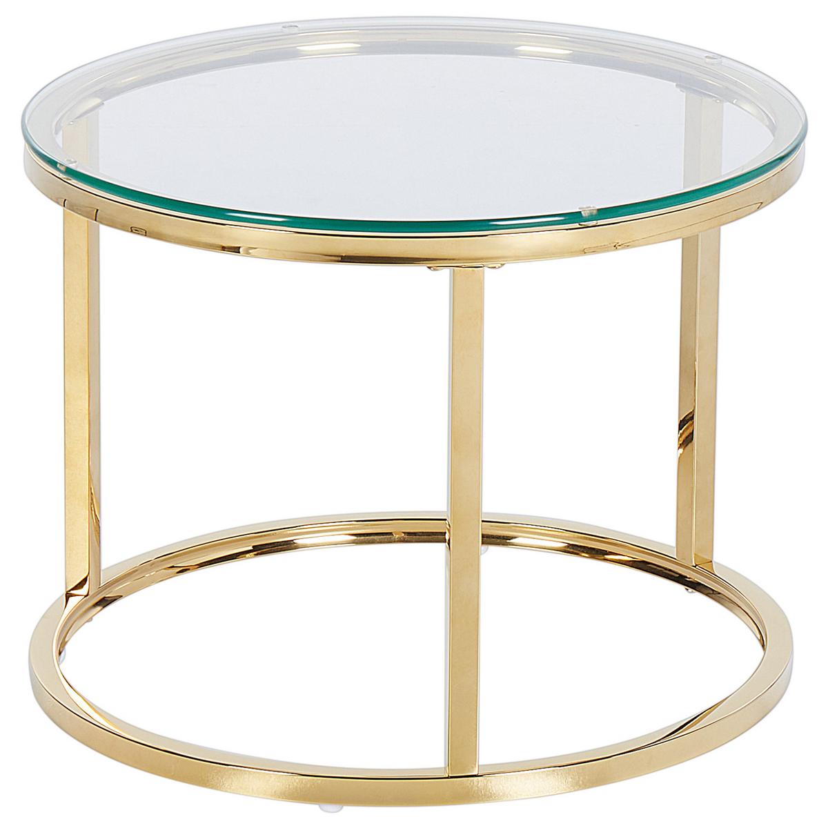 COUCHTISCH 2er Set Glas/Edelstahl gold rund Grange - Goldfarben, Metall (50/50/44cm) - Beliani