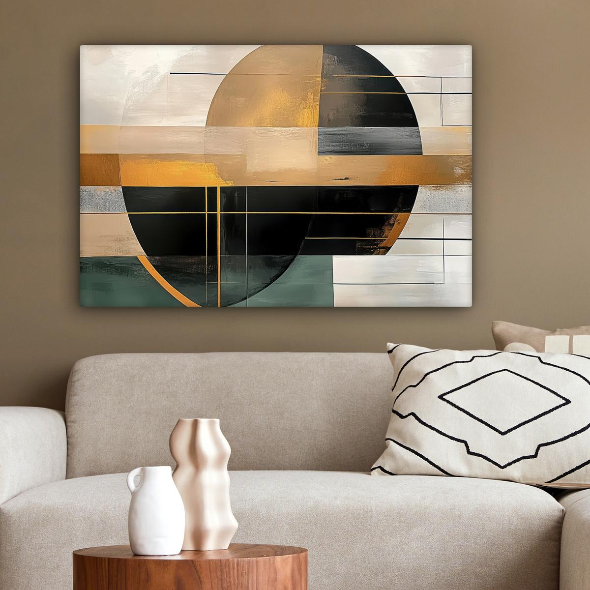 LEINWANDBILD Abstrakt - Gold - Bronze - Grün - Formen - Modern Gemälde 60x40 cm - Multicolor, Textil (60/40cm) - MuchoWow