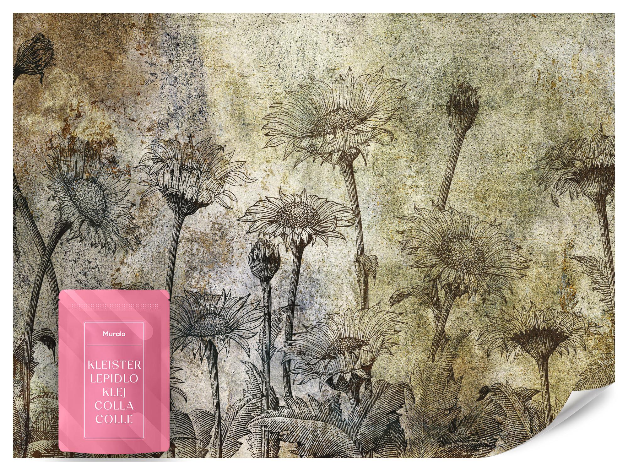 FOTOTAPETE Abstrakte Sonnenblumen Beton Retro 200x140 - Beige/Braun, Papier (200/140cm) - Muralo