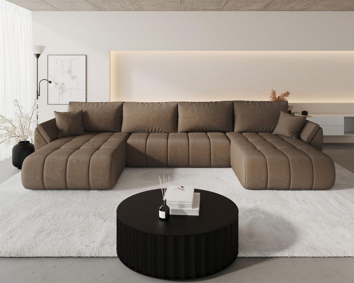 WOHNLANDSCHAFT Misato In Monolith - Braun, Holzwerkstoff/Textil (384/85/175cm) - Fun Möbel