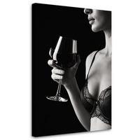 LEINWANDBILD Frau in Unterwäsche mit einem Glas Wein 40x60cm - Schwarz, Textil (40/60cm) - Feeby