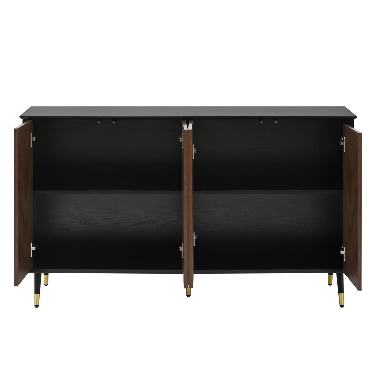 SIDEBOARD mit 3 Türen Walnussoptik und Goldene Akzente - Walnussfarben, Holzwerkstoff/Metall (140/80/40cm) - Urban Meuble