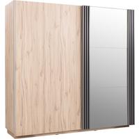 SCHWEBETÜRENSCHRANK PUNTO 215/210/61cm -türig mit Spiegel Eichefarben - Eichefarben/Anthrazit, Holzwerkstoff (215/210/61cm) - MASSENO