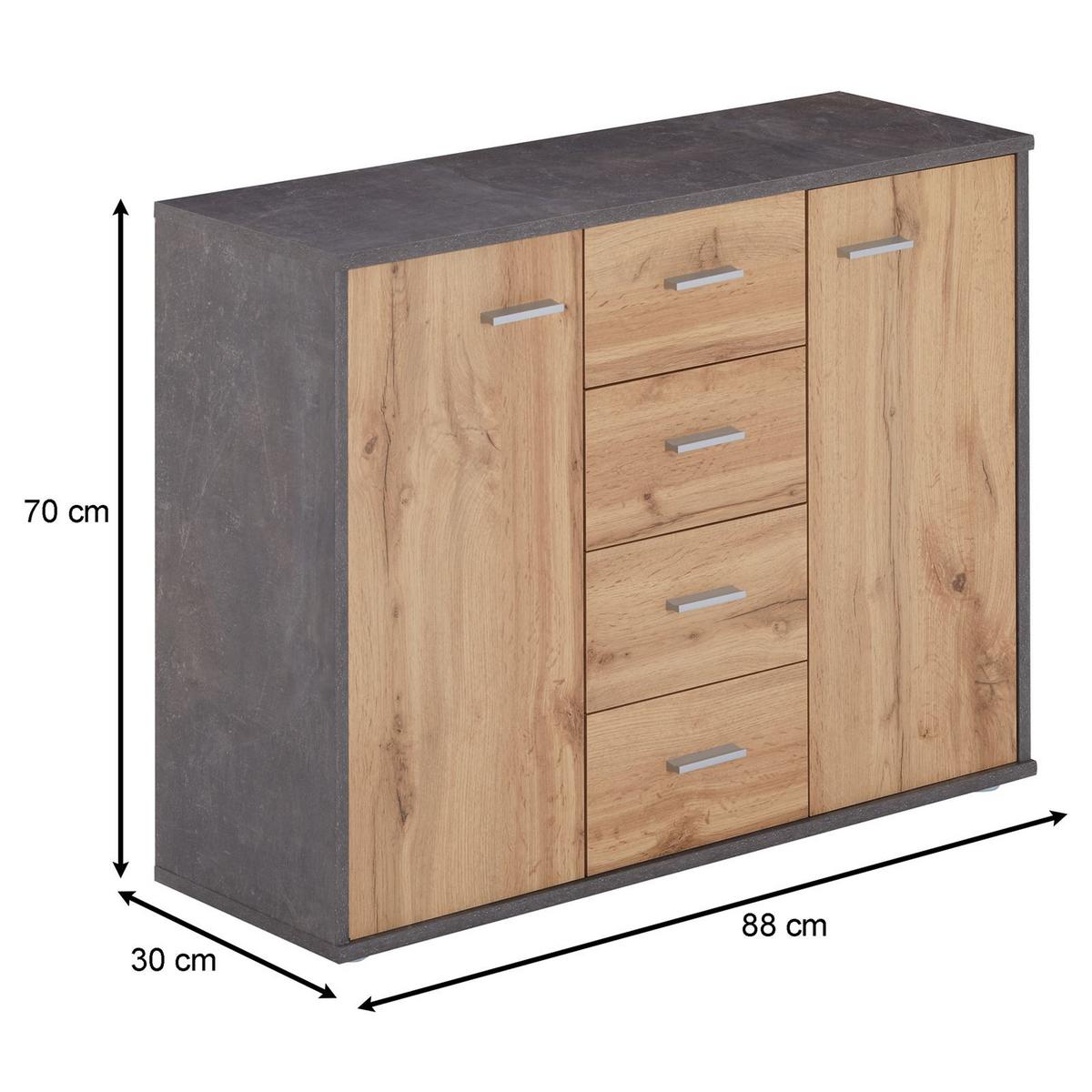 SIDEBOARD JAMIE Beton dunkel/Wotan Eiche - Dunkelgrau/Eiche Wotan, Holzwerkstoff (88/70/30cm) - CARO-Möbel