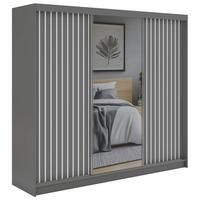 SCHWEBETÜRENSCHRANK mit Spiegel LAOS - 240 - Grau - Weiß Lamellen - Alufarben/Weiß, Holzwerkstoff/Metall (240/216/61cm) - MKS