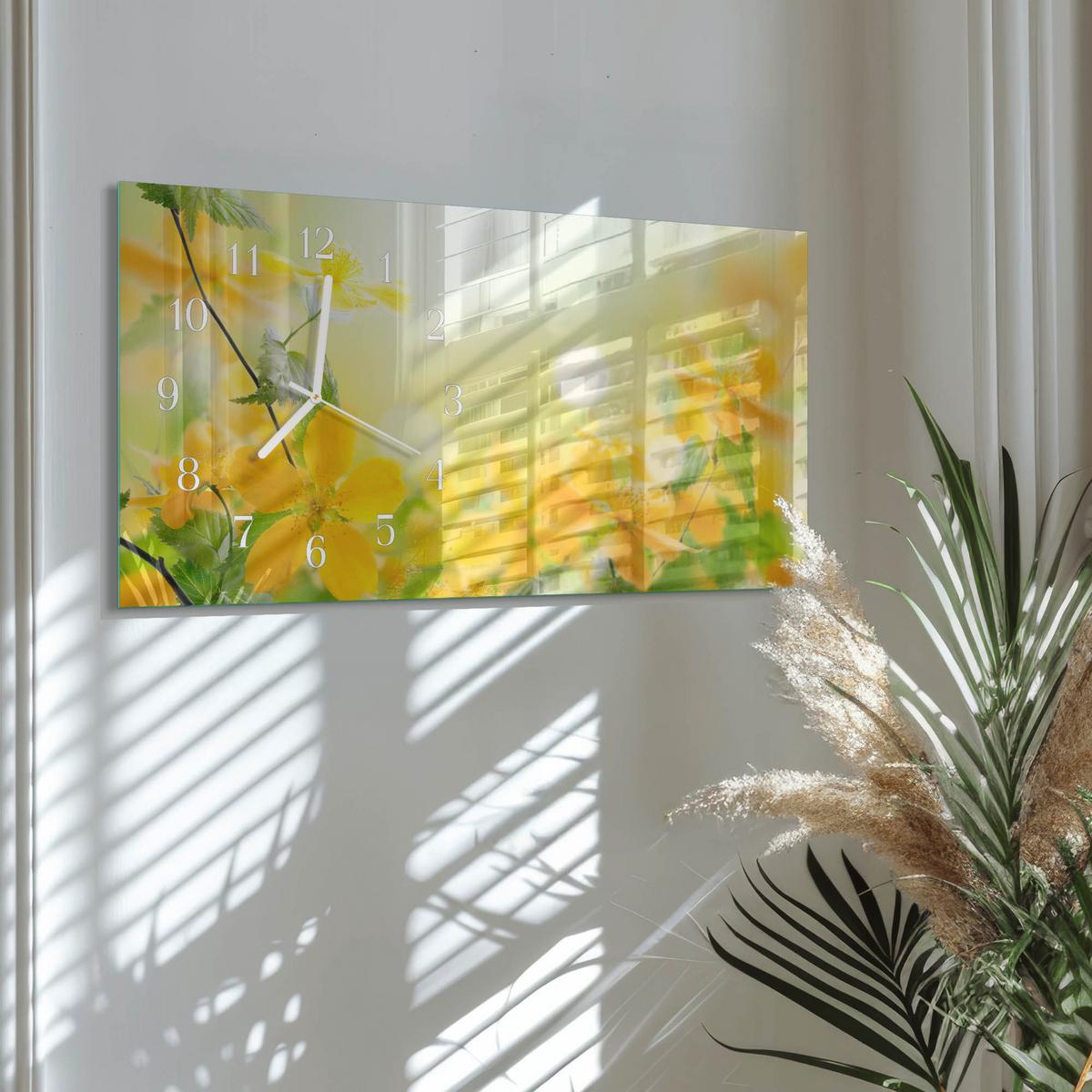 WANDUHR aus Glas 60x30 cm - Blumen - Gelb, Glas (60/30/0.4cm) - TULUP