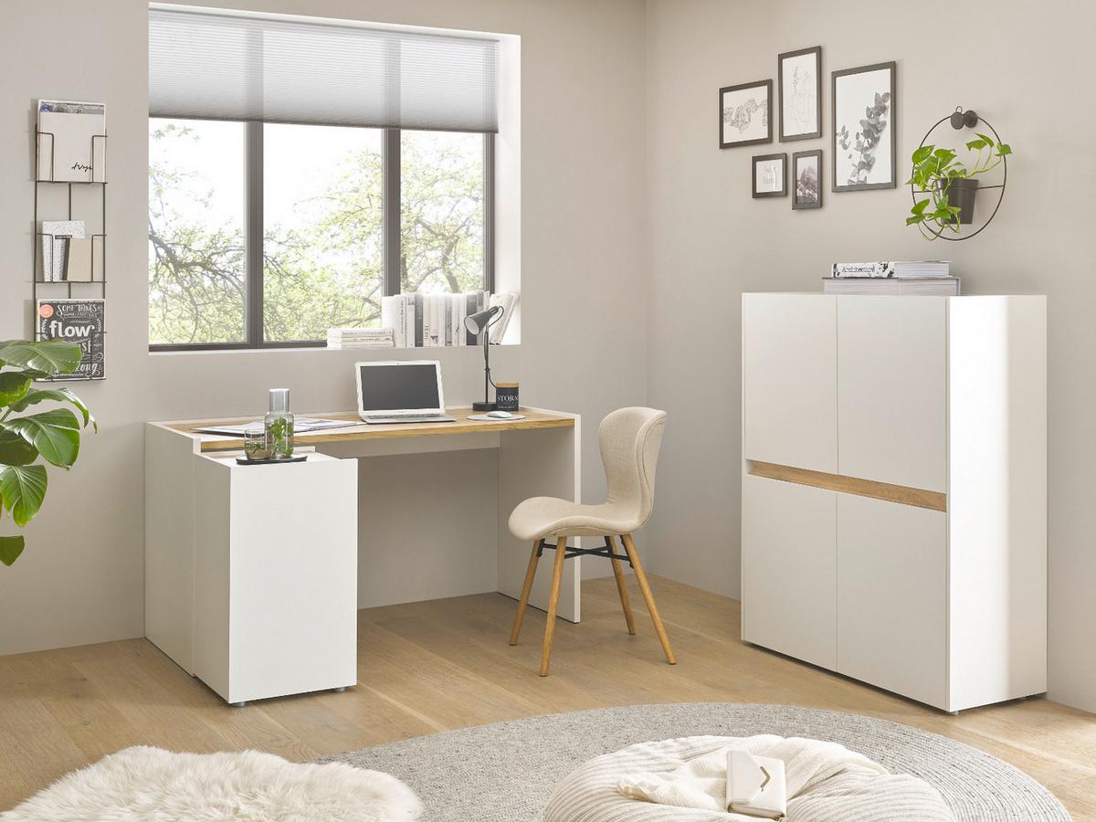 AKTENSCHRANK Weiß matt, Eiche Wotan 100 x 122 cm, Highboard 4-türig mit viel Stauraum - Eichefarben/Eiche Wotan, Holzwerkstoff/Kunststoff (100/122/40cm) - Furn.Design