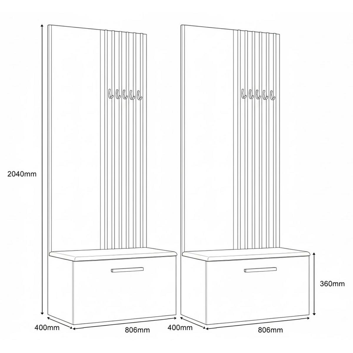 GARDEROBENSCHRANK MODULO 161,2/204/40 cm Modern Garderobe-Set Schwarz - Schwarz/Grau, Holzwerkstoff (161.2/204/40cm) - MASSENO