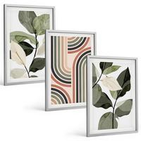 BILDER SET 3er Set - 40x60 cm Silberner Rahmen - Geometrische Pflanzenmotive - Silberfarben, Kunststoff (40/60cm) - TULUP