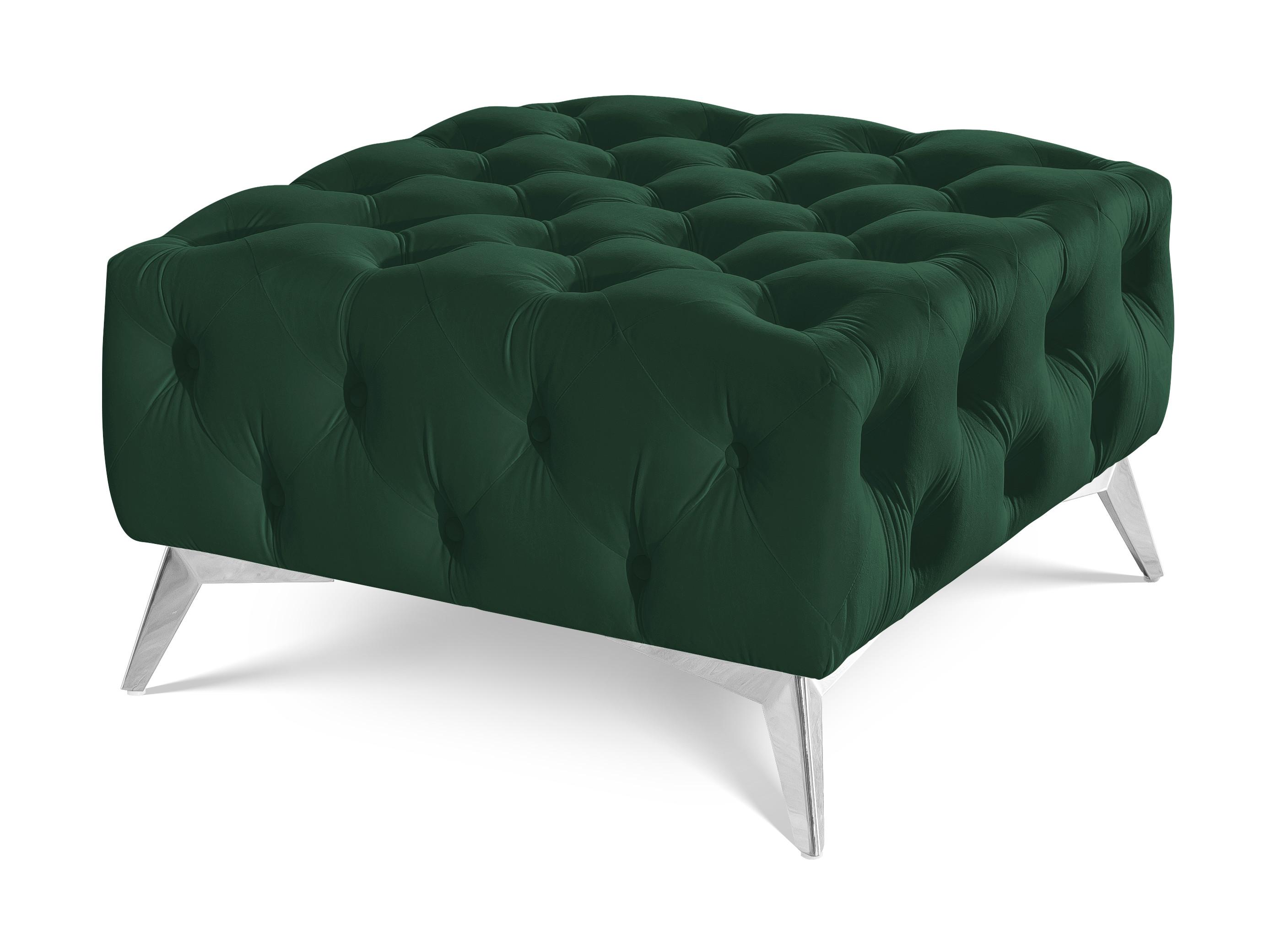 HOCKER Chesterfield Whitby Flaschengrün Samt mit silbernen Füßen - Dunkelgrün/Silberfarben, Holz/Textil (80/45/80cm) - S-Style Möbel