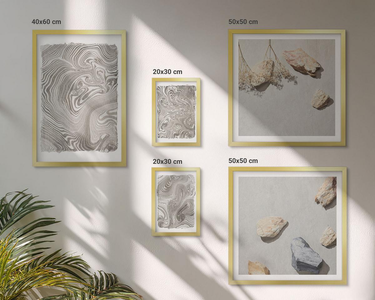 BILDER SET 5er Set - 50x50 cm & 20x30 cm & 40x60 cm Goldrahmen - Moderne abstrakte Formen - Goldfarben, Kunststoff (40/60cm) - TULUP