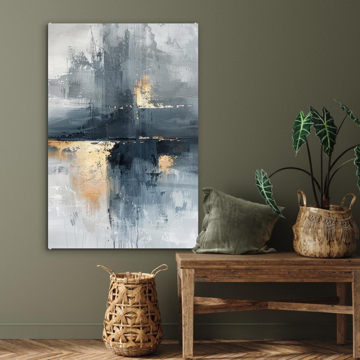 ACRYLGLASBILD Kunst - Grau - Gold - Abstrakt 80x120 cm - Dunkelgrau, Glas (80/120cm) - MuchoWow