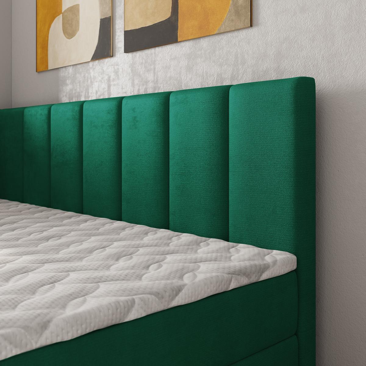 BOXBETT BEVE 90x200 cm mit Matratze und Topper, H2+H3 - Grün - Grün, Holz (90/200cm) - MASSENO