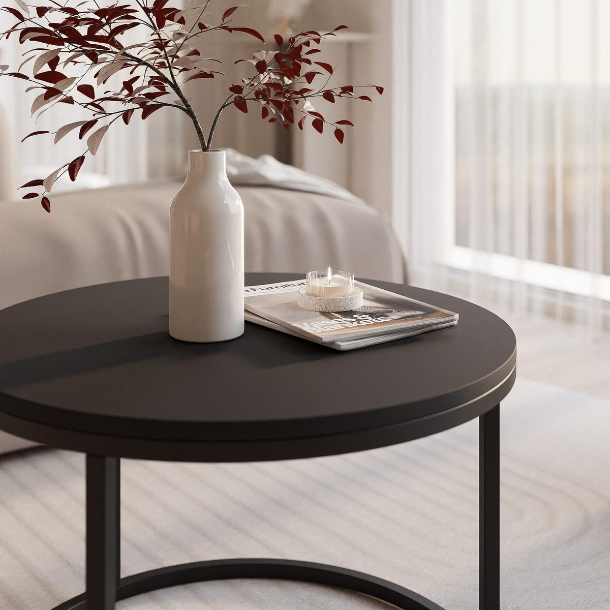 COUCHTISCH 60 cm rund Schwarz, Schwarz Gestell - Schwarz, Holzwerkstoff (60/60/42cm) - Idohome