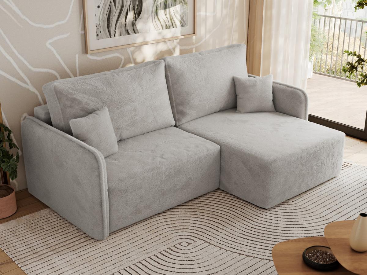 ECKSCHLAFSOFA MESTO L Hellgrau Plüsch - rechts - Hellgrau/Schwarz, Kunststoff/Textil (147/227cm) - MKS