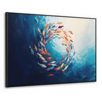 LEINWAND Bilder mit Rahmen - Meer - Fische - Bunt - Dynamisch - 140x90 - Hellblau, Textil (140/90cm) - MuchoWow