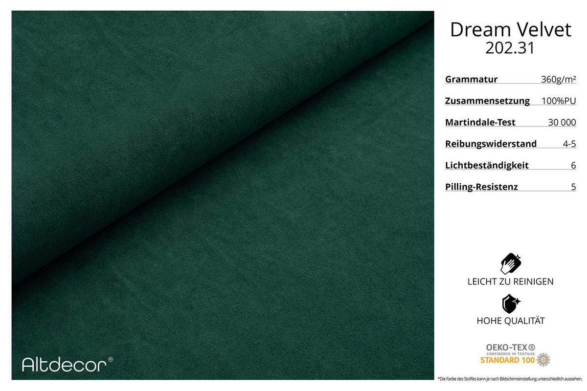 ECKSOFA Ottomane Links CLOUD-L 280x185x90 Dunkelgrün Velours - Dunkelgrün, Holzwerkstoff/Kunststoff (180/289cm) - ALTDECOR
