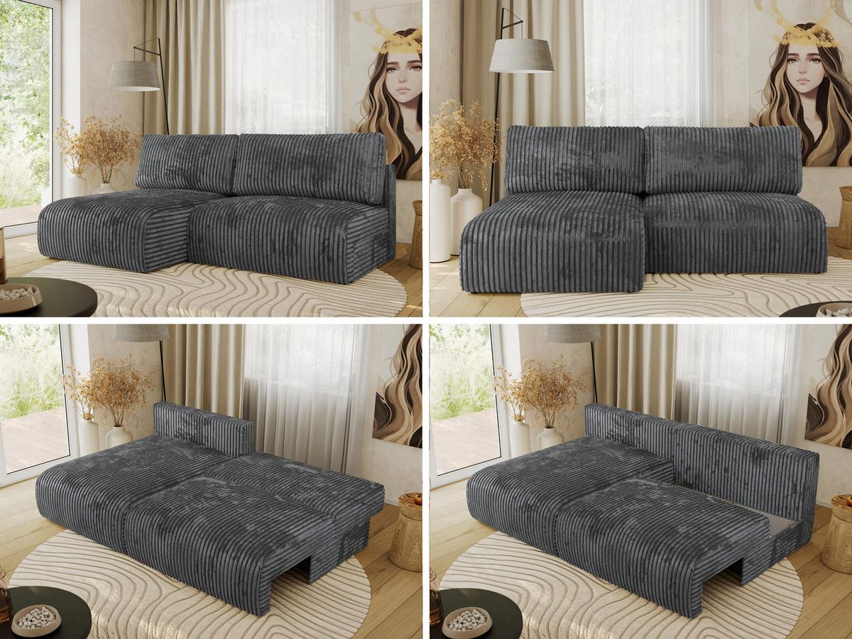 ECKSCHLAFSOFA VIVO L Dunkelgrau Cord - links - Dunkelgrau/Schwarz, Kunststoff/Textil (223/150cm) - MKS