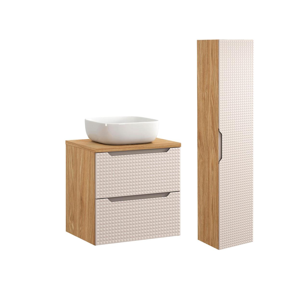 BADMÖBEL 60cm Mallory 2er-Set Beige und Holz - Braun, Holzwerkstoff (60/59.5/46cm) - Petits-meubles