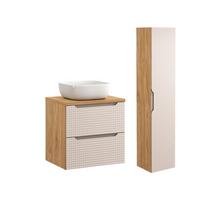 BADMÖBEL 60cm Mallory 2er-Set Beige und Holz - Braun, Holzwerkstoff (60/59.5/46cm) - Petits-meubles