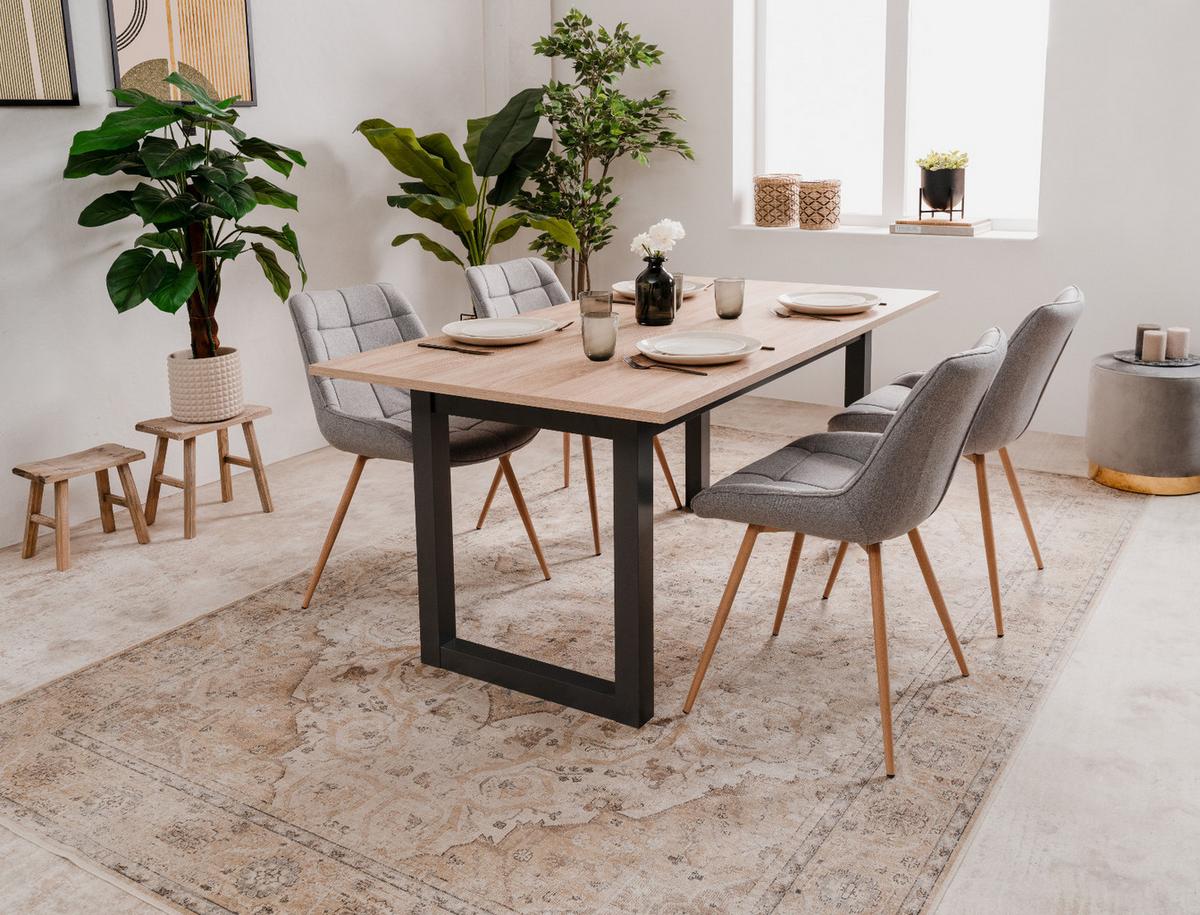 ESSTISCH Sonoma Eiche, Anthrazit Industrial, Küchentisch ausziehbar 160 x 200 cm, bis 8 Personen - Anthrazit/Sonoma Eiche, Holzwerkstoff (90/160/75cm) - Furn.Design
