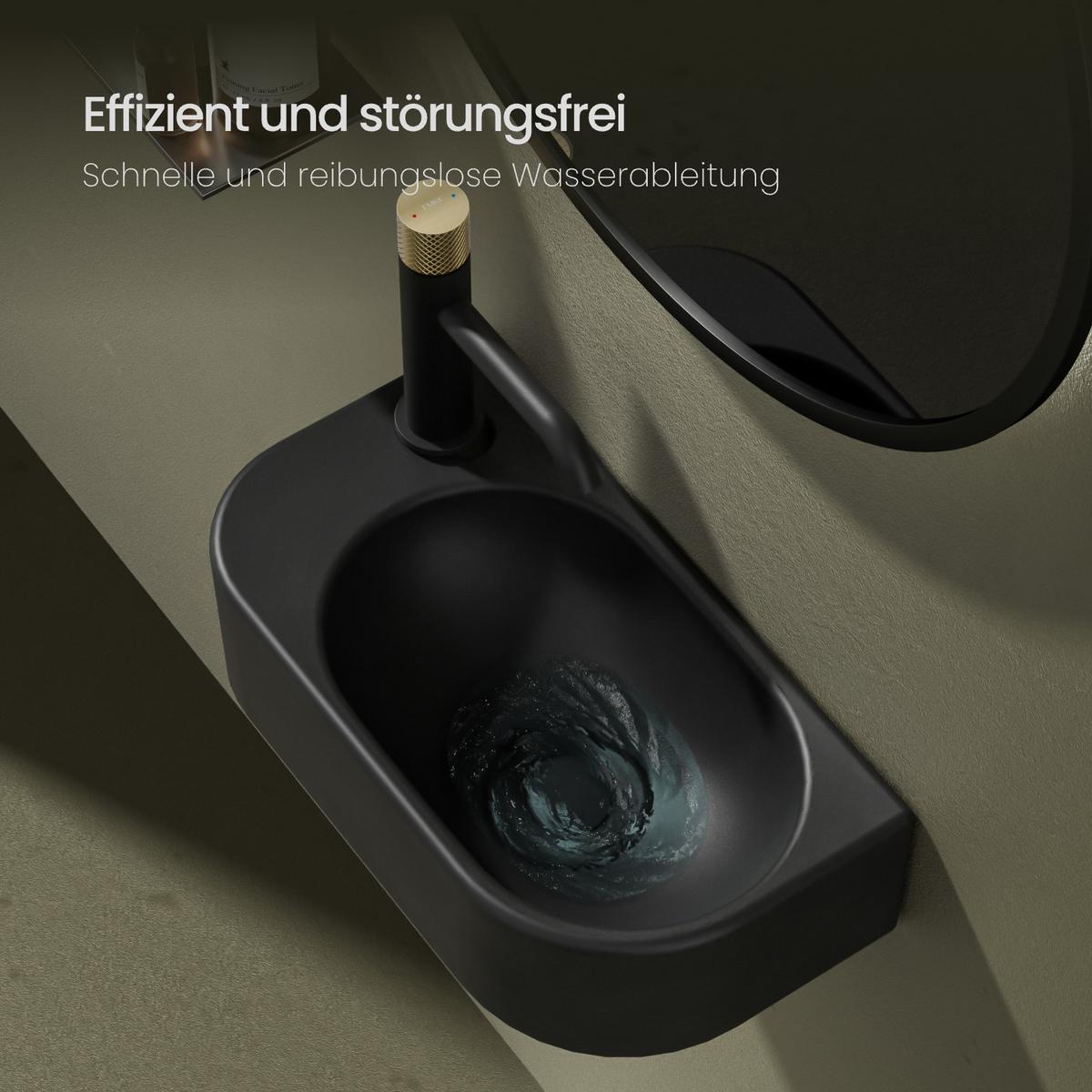 WASCHBECKEN Abgerundete Ecken Hahnloch links mattschwarz 40 / 21,5 / 12 cm - Schwarz, Keramik (40/12/21.5cm) - EMKE