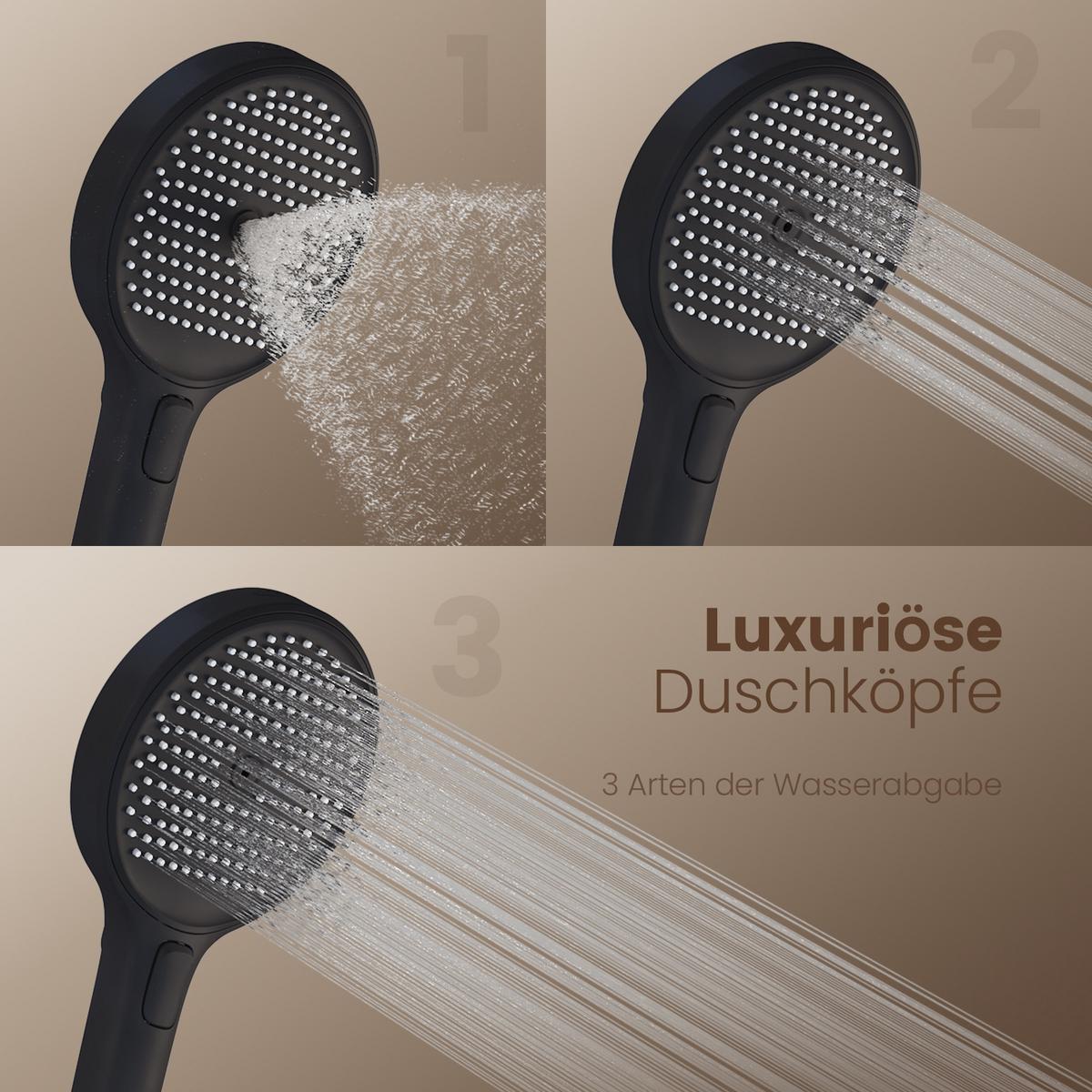 ÜBERKOPFBRAUSESET mit Thermostat Drei Wasserauslassmethoden Schwarz - Schwarz, Metall (13.5/106/44.6cm) - EMKE